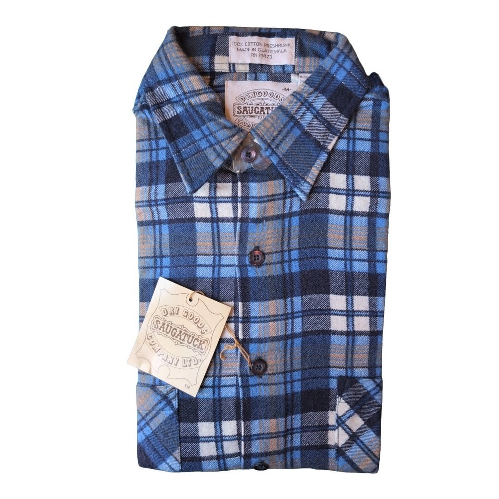 Saugatuck Dry Goods Vintage Men's 100% Cotton Flannel Blue White Medium NWT